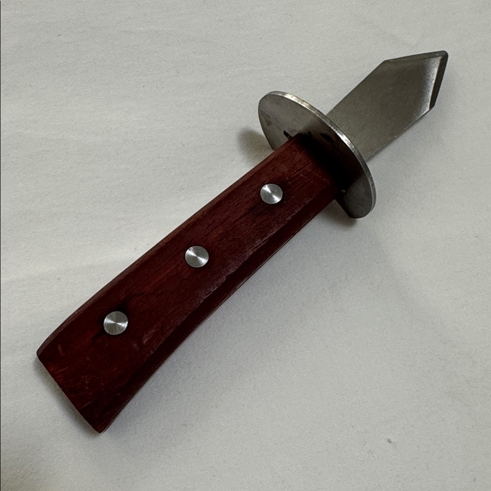 OYSTER DAGGER SHUCKER SHELLFISH KNIFE FullTang Stainless Steel Wood Red Brown 7”